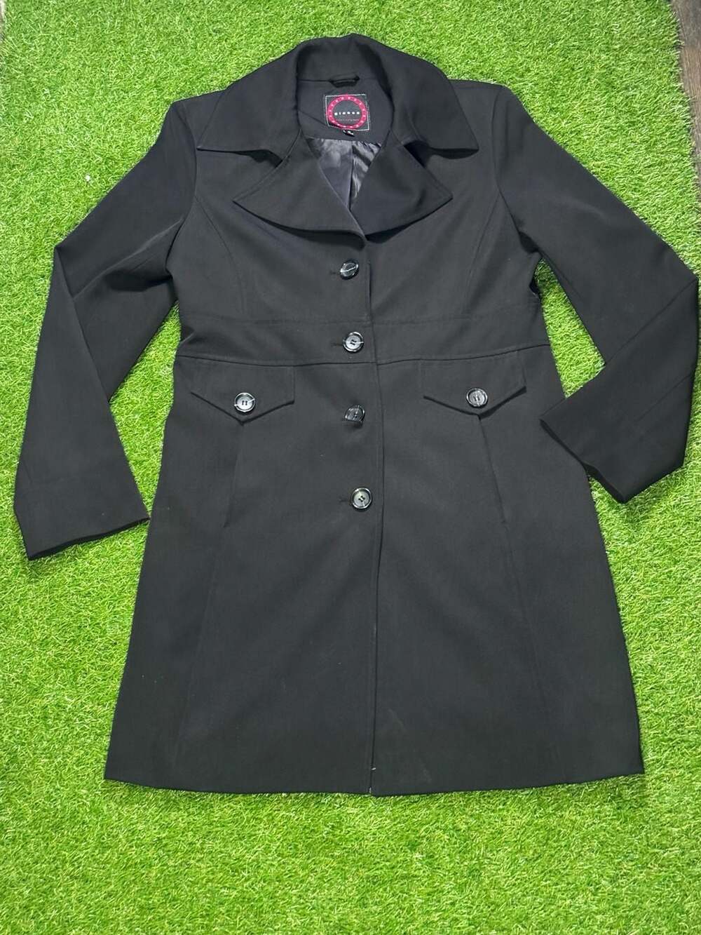 Giacca Gallery Company Women's Black Button-Front Trench Coat Size M
